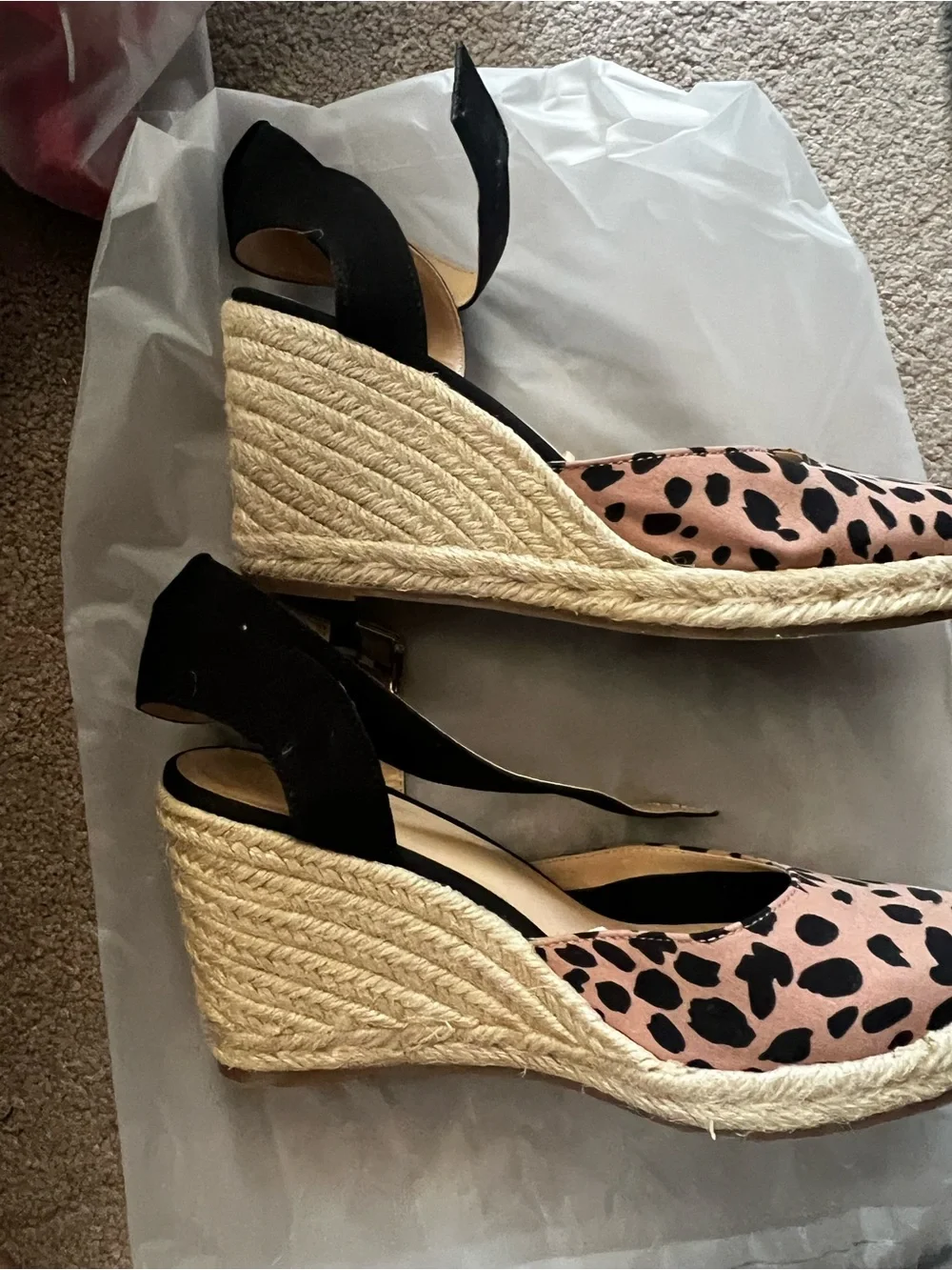 LOFT Leopard Print Espadrille Wedge Sandals in Black and Tan